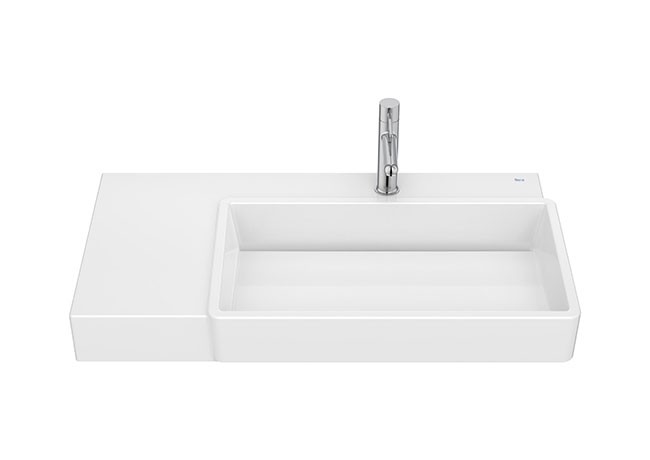 Lavabo asimétrico mural con cubeta Tura Roca