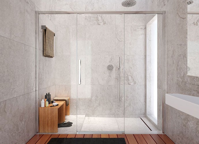 Mampara de ducha 1 fijo + 1 puerta corredera ✓ Glasé GS102