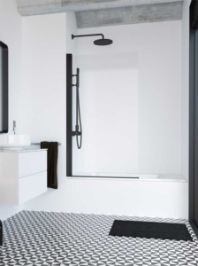 Mampara Hada Plus HP-110 Profiltek perfil negro y cristal transparente