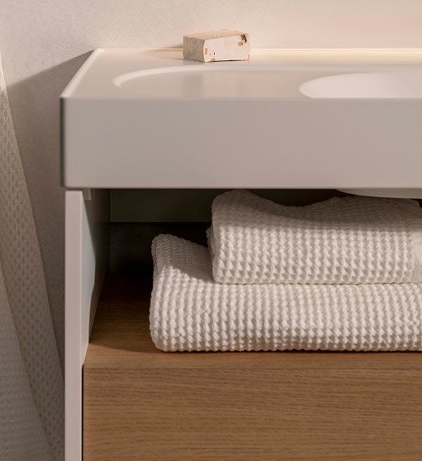 Mueble base para lavabo Meridian Roca - 2 cajones y estante abierto - Ítem10