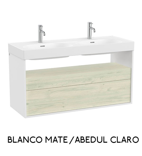 Mueble base para lavabo doble Meridian Roca - 2 cajones y estante abierto - Ítem2