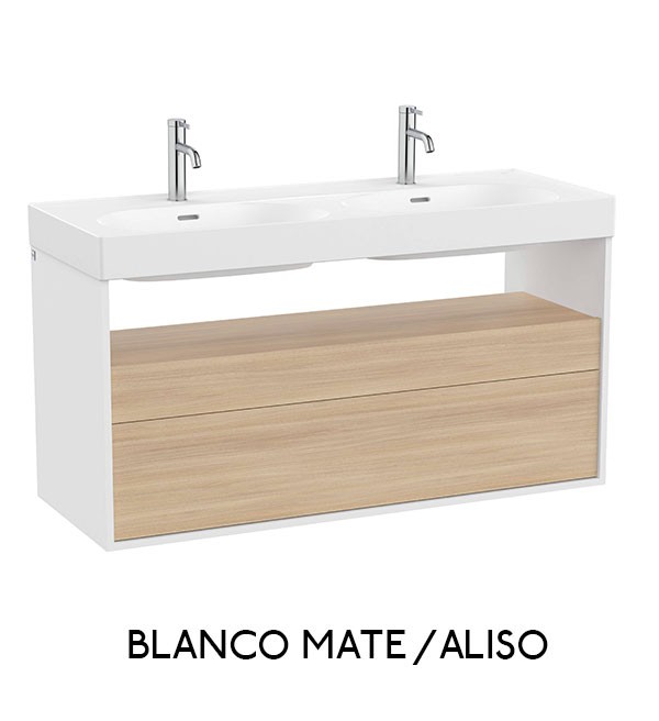 Mueble base para lavabo doble Meridian Roca - 2 cajones y estante abierto - Ítem4