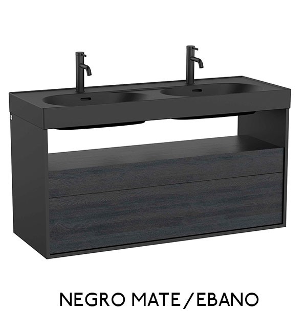 Mueble base para lavabo doble Meridian Roca - 2 cajones y estante abierto - Ítem3