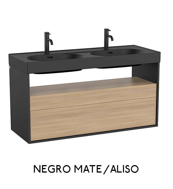 Mueble base para lavabo doble Meridian Roca - 2 cajones y estante abierto - Ítem5