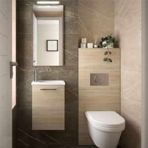 Planetmöbel Mueble bajo Lavabo en hormigón de 50 cm con Lavabo y Espejo,  Juego de Muebles de baño para Cuarto de baño