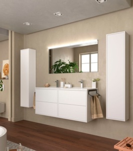 Conjunto mueble de baño OPTIMUS 800 BLANCO MATE + Lavabo de posar + Espejo  redondo con