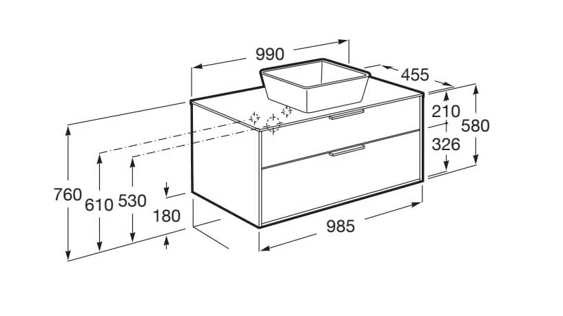 Mueble de baño Optica Roca - dos cajones para lavabo sobre encimera - Ítem8