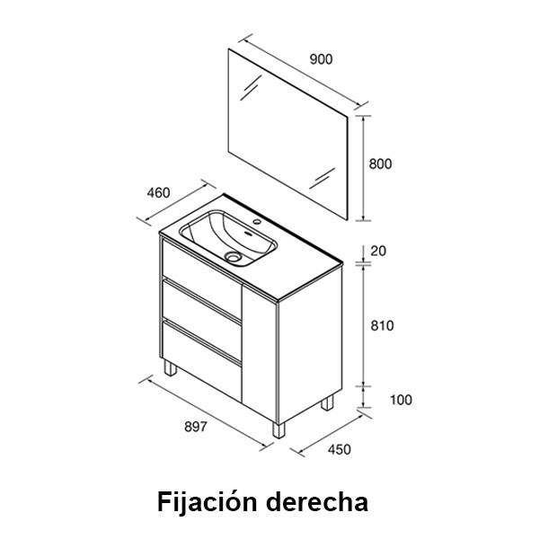 Mueble Noja 3 cajones + 1 puerta 855 cm - Ítem1