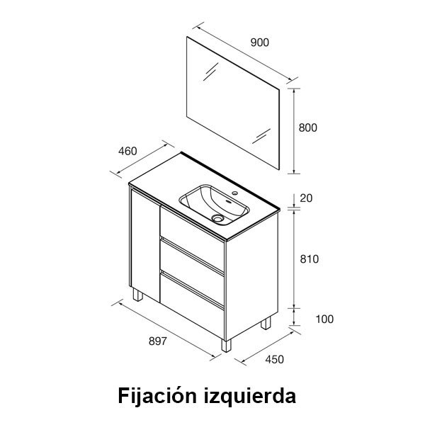 Mueble Noja 3 cajones + 1 puerta 855 cm - Ítem2
