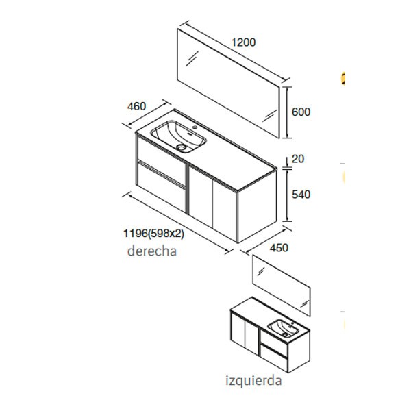 Mueble de baño Noja 2 cajones + 2 puertas Salgar 1200 desplazado - Ítem1