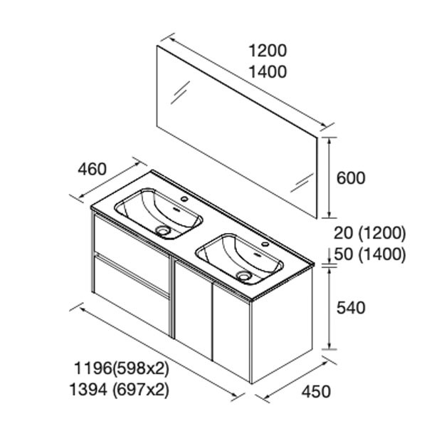 Mueble de baño Noja 2 puertas + 2 cajones Salgar - Ítem1