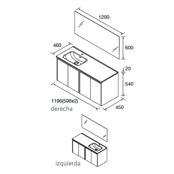 Mueble de baño Noja Salgar Conjunto mueble 4 puertas desplazado - Ítem1