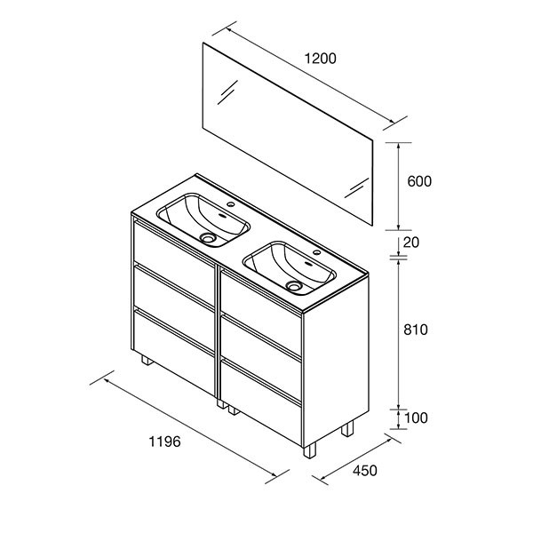 Mueble de baño Noja Salgar Conjunto mueble 1200 - 3 cajones - Ítem1