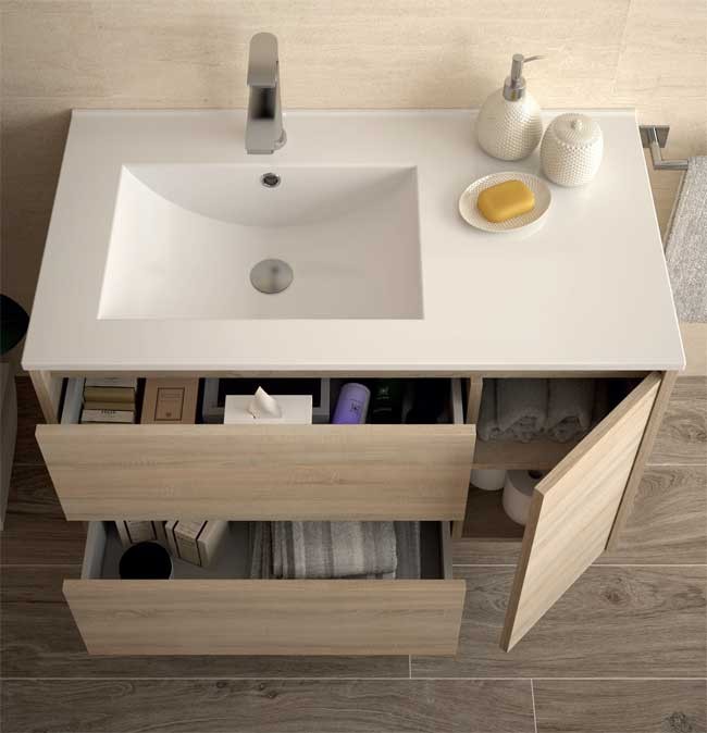 Mueble baño columna Claudia con 2 puertas y 2 cajones.