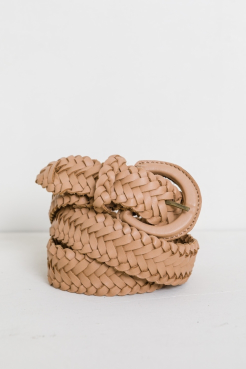 Brown Detailed Leather and Raffia Flower Cuff