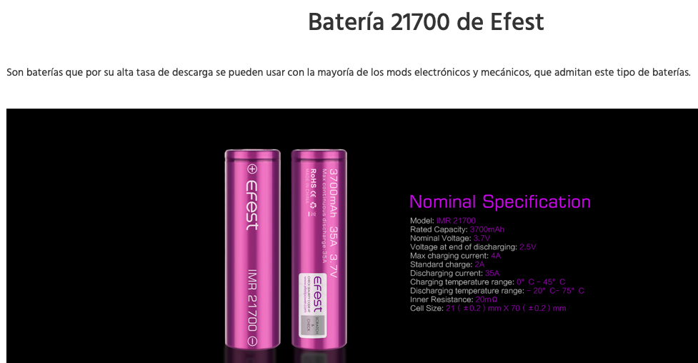 IMR 21700 Efest 3700mah 35A Battery - Item2
