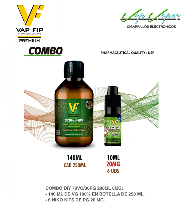 OFERTA - COMBO 200ml 6mg - 70%VG/30%PG Base Vap Fip 