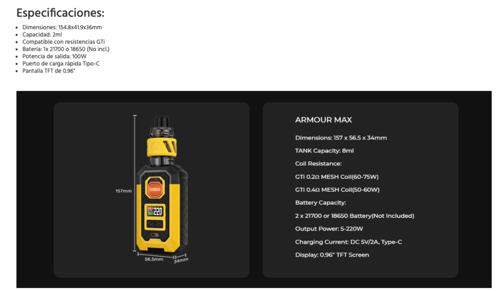 Armour MAX 220W + Itank 2 2ml Vaporesso - Ítem13