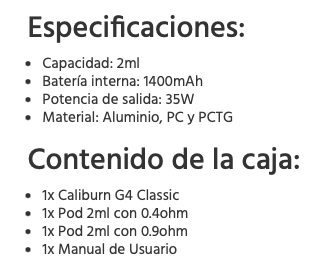 OFERTA!!! Caliburn G4 CLASSIC 1400mah 35W Uwell - Ítem12