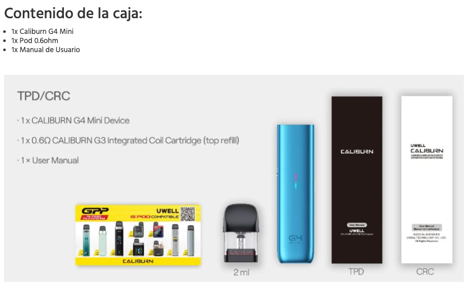 Caliburn G4 Mini 1100mah Uwell - Ítem7