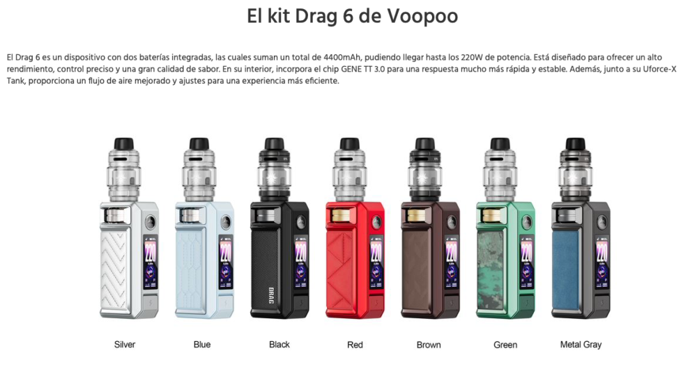 Drag 6 + Uforce X Tank II 2ml 4400mah (pnp-x) 220W Kit Completo Voopoo - Ítem3