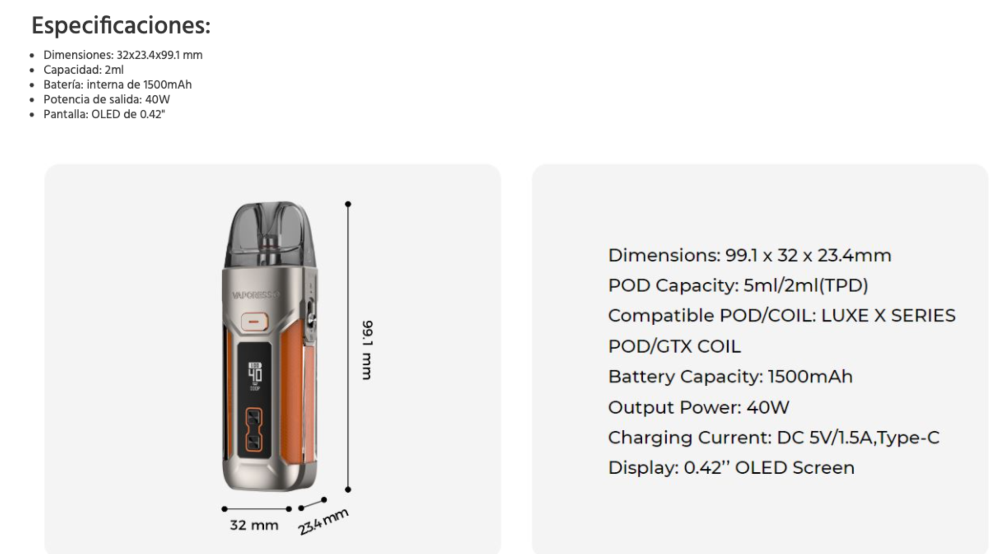 Pod LUXE X PRO 1500mah Vaporesso 40W - Ítem12