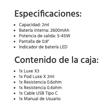 Pod LUXE X3 Vaporesso 2600mah 45W 2ml - Ítem9