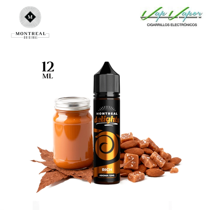 AROMA Montreal Delights RICH 12ml (longfill botella 60ml) dulce de leche, caramelo salado, almendras, tabaco