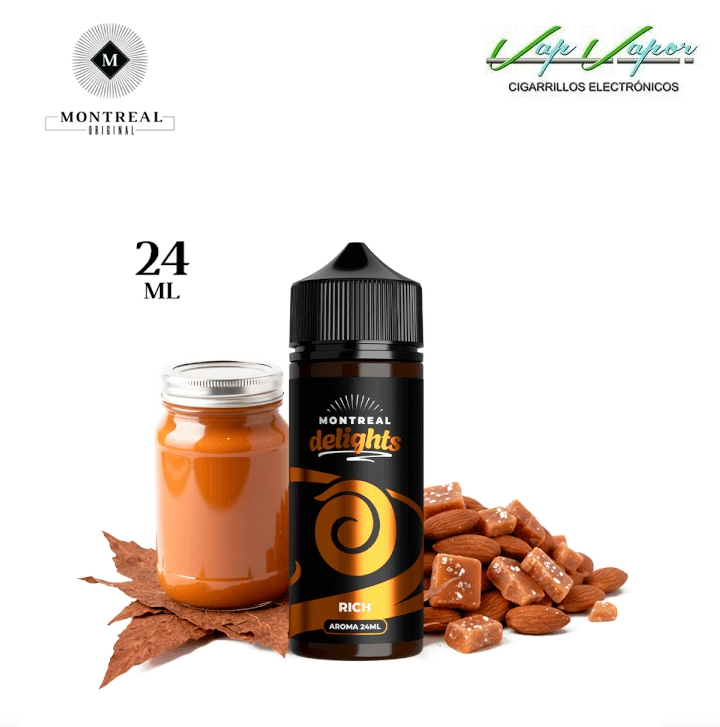 AROMA Montreal Delights RICH 24ml (longfill botella 120ml) dulce de leche, caramelo salado, almendras, tabaco