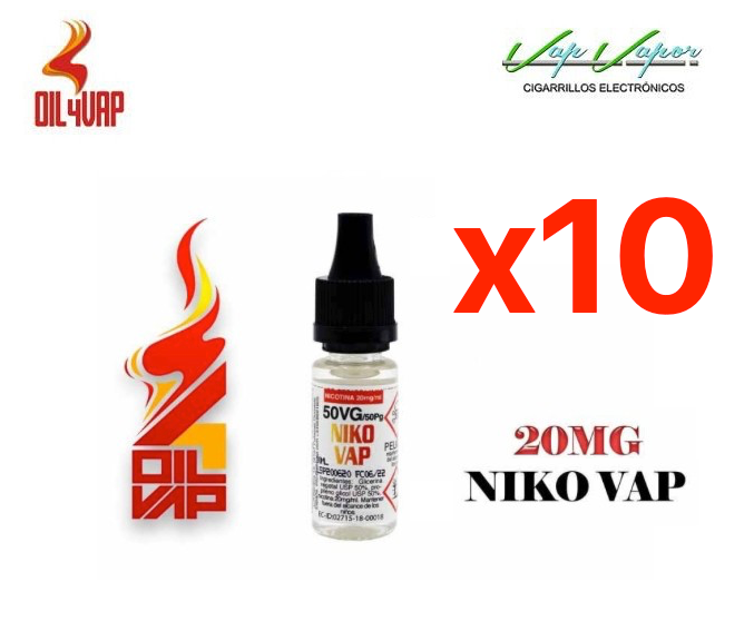 OFERTA!!! PACK DE 10 Nicokits Niko-Vap 10ml (20mg) 50PG/50VG Oil4Vap