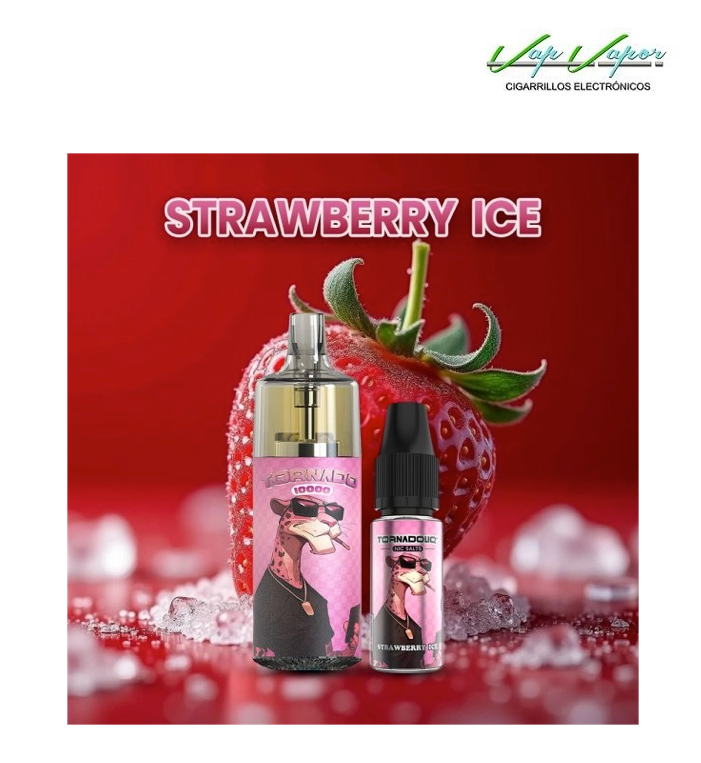 Pod Desechable Strawberry ICE 10.000CALADAS TORNADO vacío + Líquido regalo 10ml (10mg/20mg) TPD Europa
