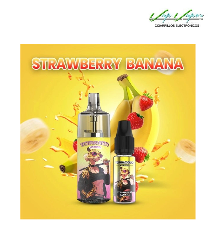 Pod Desechable Strawberry Banana 10.000CALADAS TORNADO vacío + Líquido regalo 10ml (10mg/20mg) TPD Europa