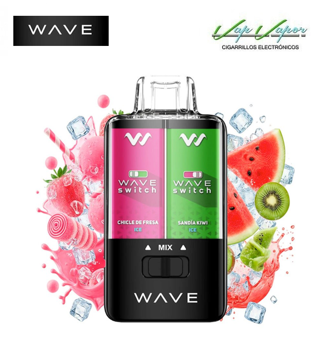 Pod desechable MIX 3 sabores - Sandía Kiwi ICE / Chicle Fresa ICE o MEZCLA 40.000 caladas (0mg) 16ml - 750mah Bud Vape Wave Switch