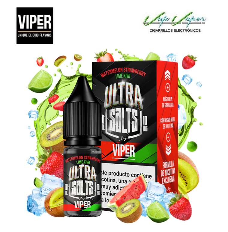 ULTRA SALTS Watermelon Strawberry Lime Kiwi 10ml (0mg/10mg/20mg) Viper Nic Salts