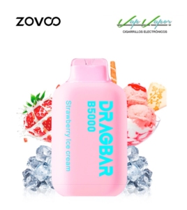 Disposable Pod Zovoo Dragbar STRAWBERRY ICE CREAM (0mg) 5.000PUFFS 13ml 500mah (rechargeable)