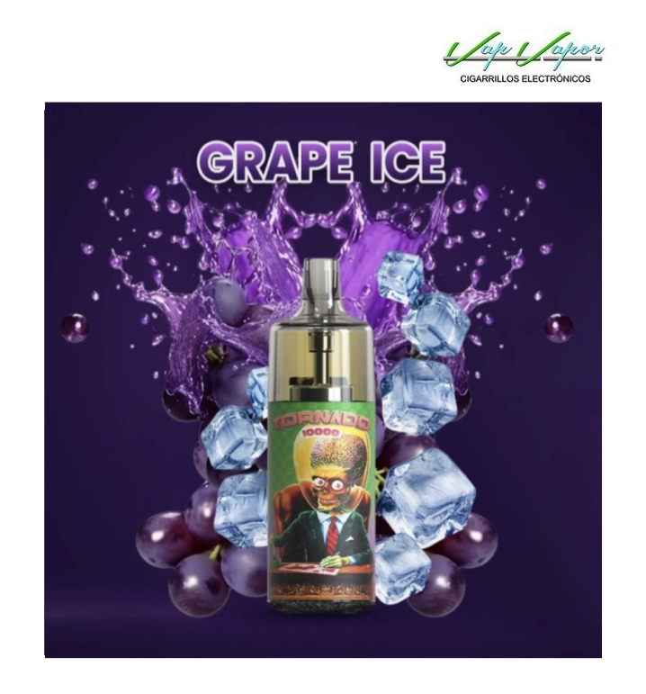 Pod Desechable GRAPE ICE 10.000CALADAS TORNADO vacío + Líquido regalo 10ml (10mg/20mg) TPD Europa