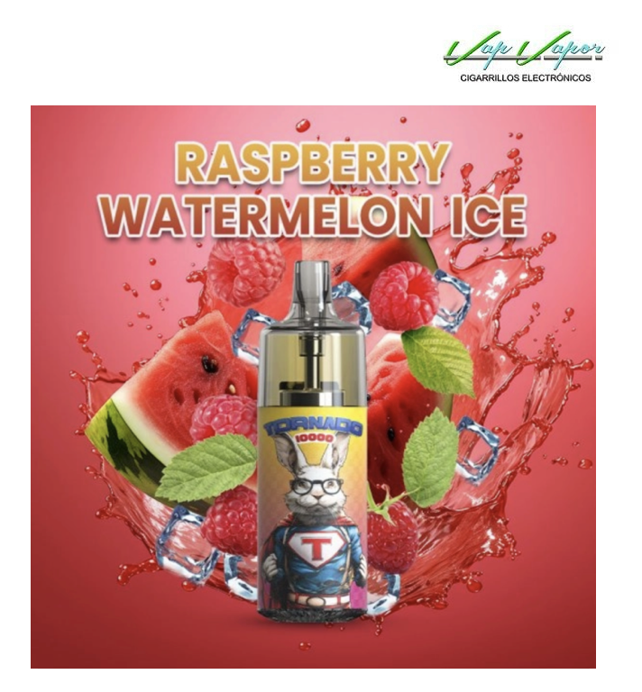 Pod Desechable RASPBERRY WATERMELON ICE 10.000CALADAS TORNADO vacío + Líquido regalo 10ml (10mg/20mg) TPD Europa