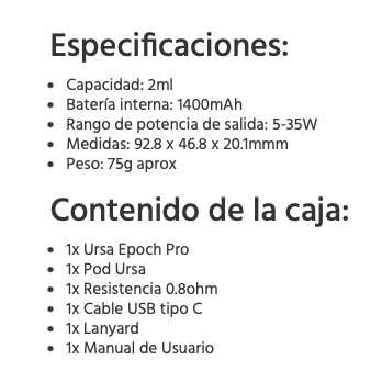 Ursa EPOCH PRO 1400mah 35W Lost Vape - Ítem8