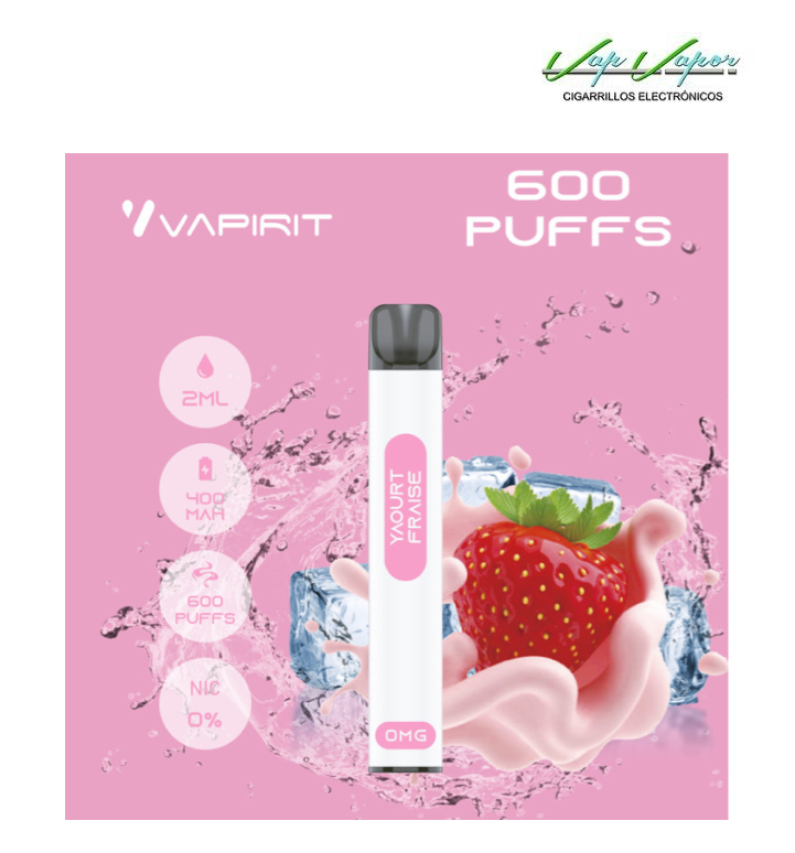 OFERTA BLACKFRIDAY!!! Pod Desechable YOGUR DE FRESA (Yaourt Fraise) (0mg) 600CALADAS 2ml 400mah Vapirit