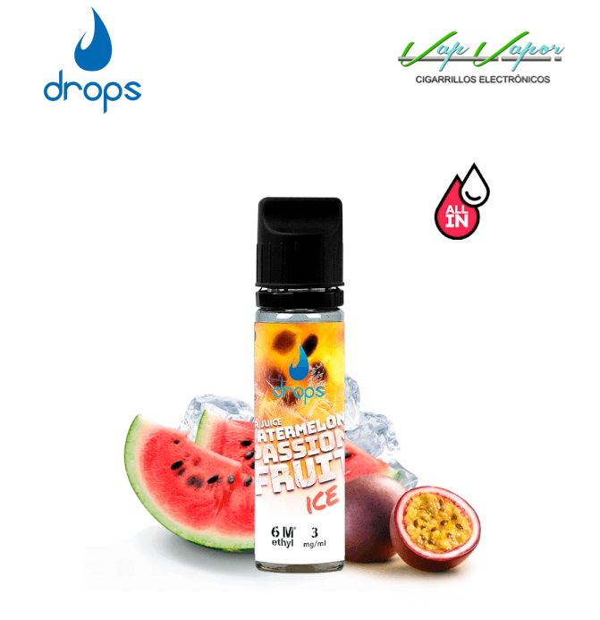 AROMA DROPS All in Watermelon Passion Fruit ICE 10ml (para hacer 60ml) con nicotina de 3mg/10mg/20mg Bar Juice - Ítem1