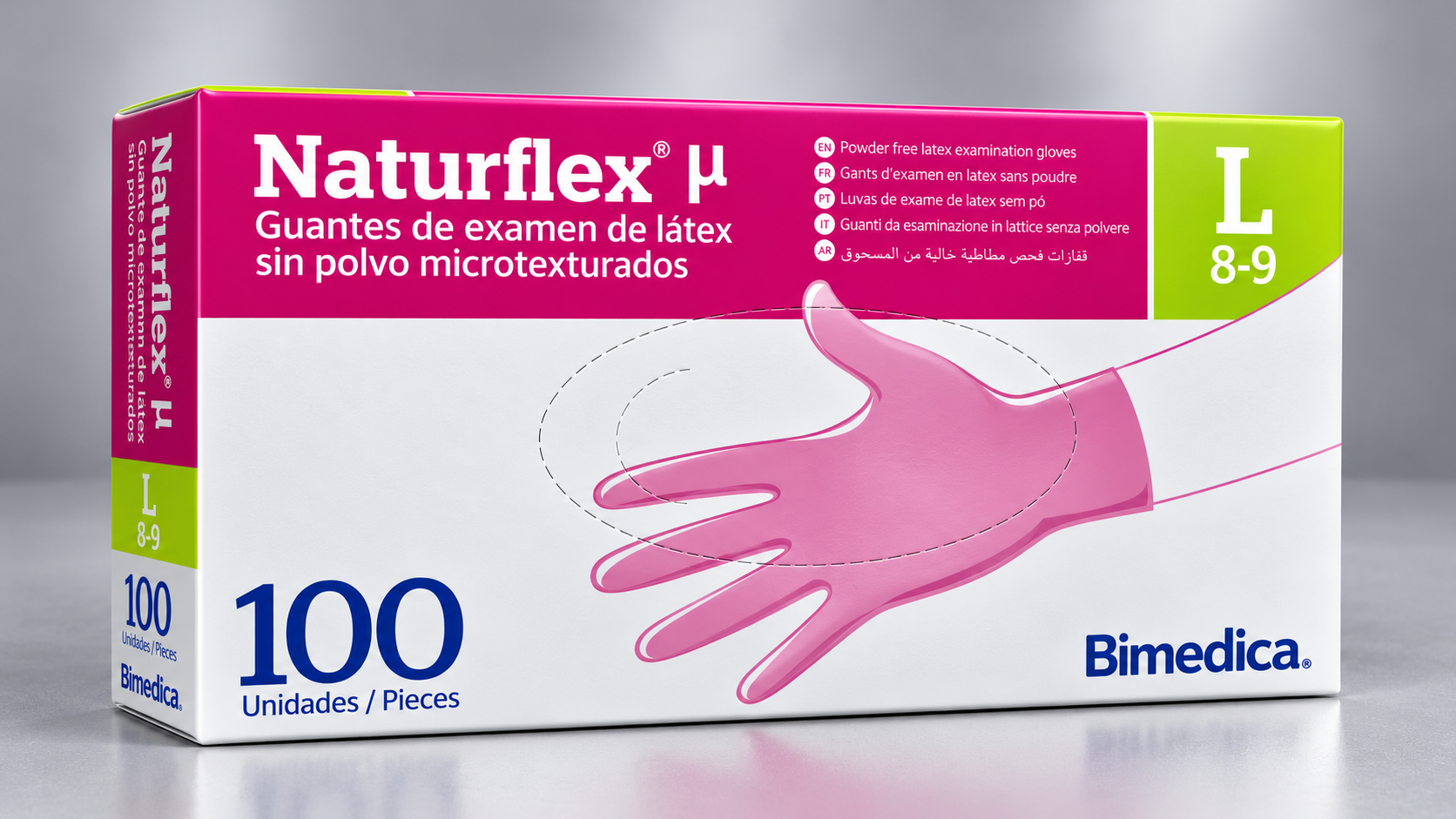 Caja de guantes de examen látex sin polvo talla G para uso médico y veterinario