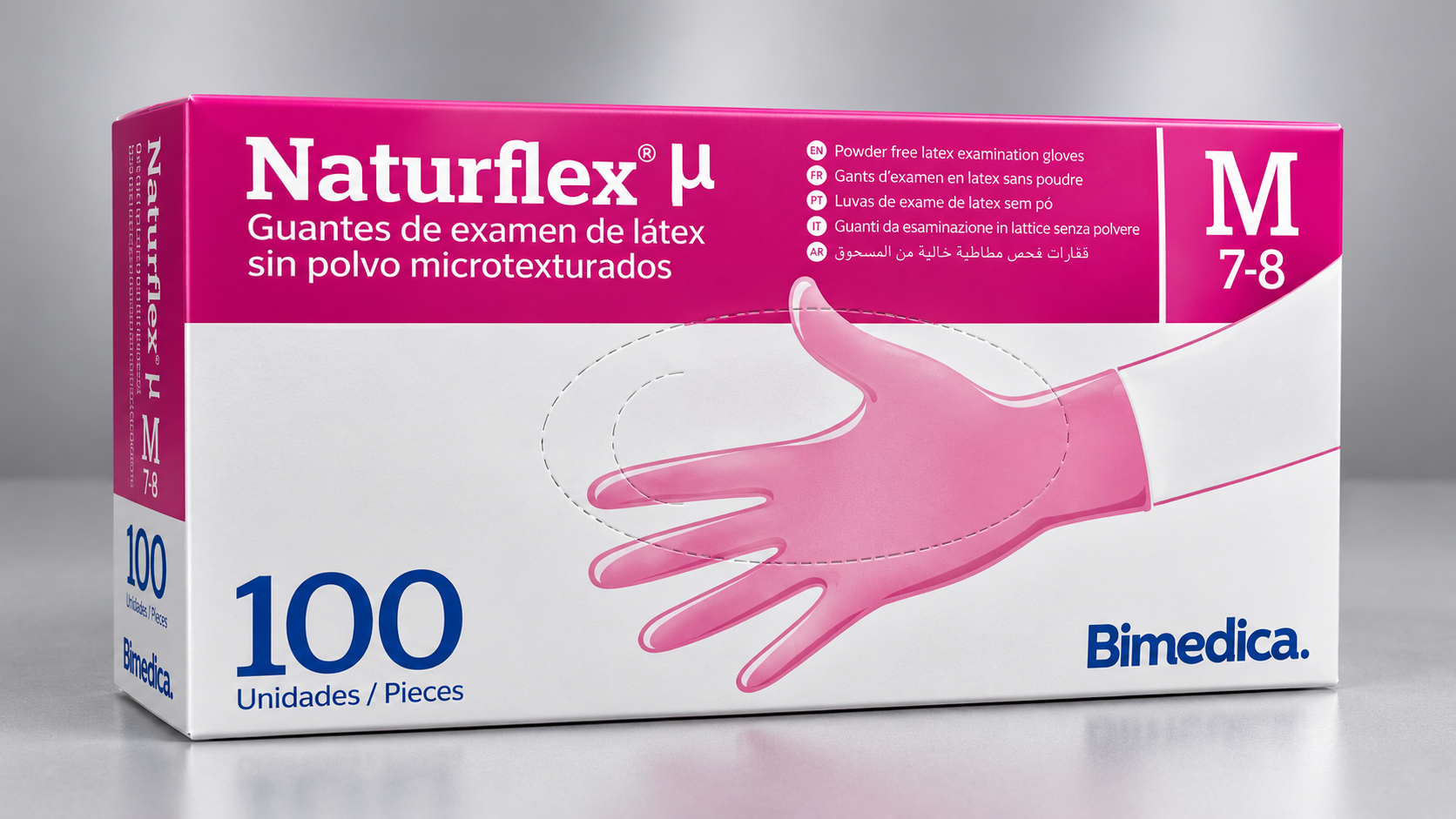 Caja de guantes de examen látex sin polvo talla M para uso médico y veterinario