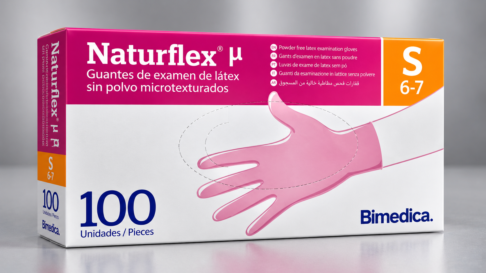 Caja de guantes de examen látex sin polvo talla P para uso médico y veterinario