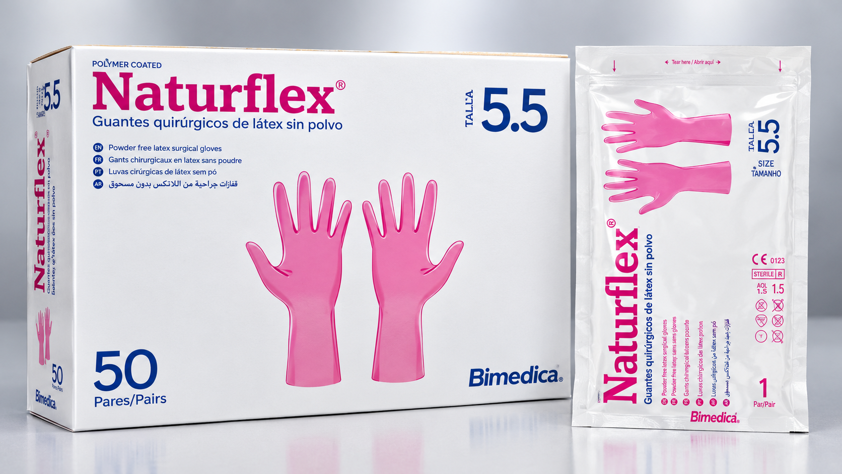 Caja de guantes de cirugía estériles sin polvo talla 5,5 látex Naturflex