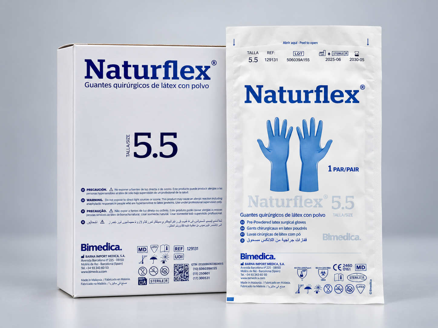 Caja de guantes de cirugía estériles con polvo talla 5,5 látex médico veterinario