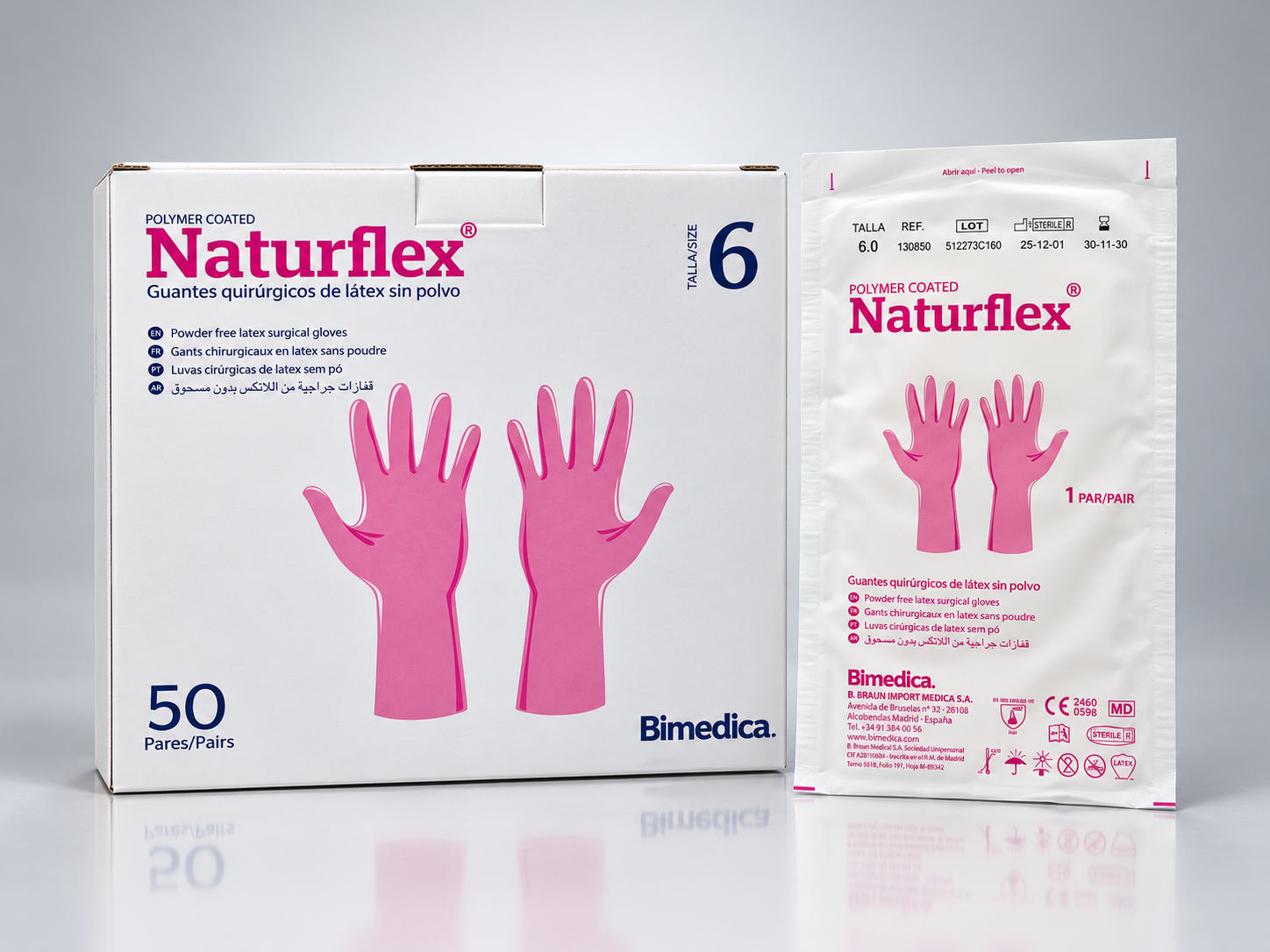 Caja de guantes de cirugía estériles sin polvo talla 6 látex Naturflex