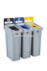 Kit de estación de reciclaje Slim Jim de 3 contenedores con tapas de reciclaje abiertas, cerradas y mixtas