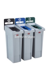 Kit de estación de reciclaje Slim Jim de 3 contenedores con tapas de reciclaje abiertas, cerradas y mixtas