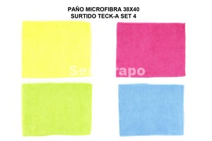 PAÑO MICROFIBRA MULTIUSOS TECK-A PACK 4 COLORES SURTIDOS 300GR (TERRY)