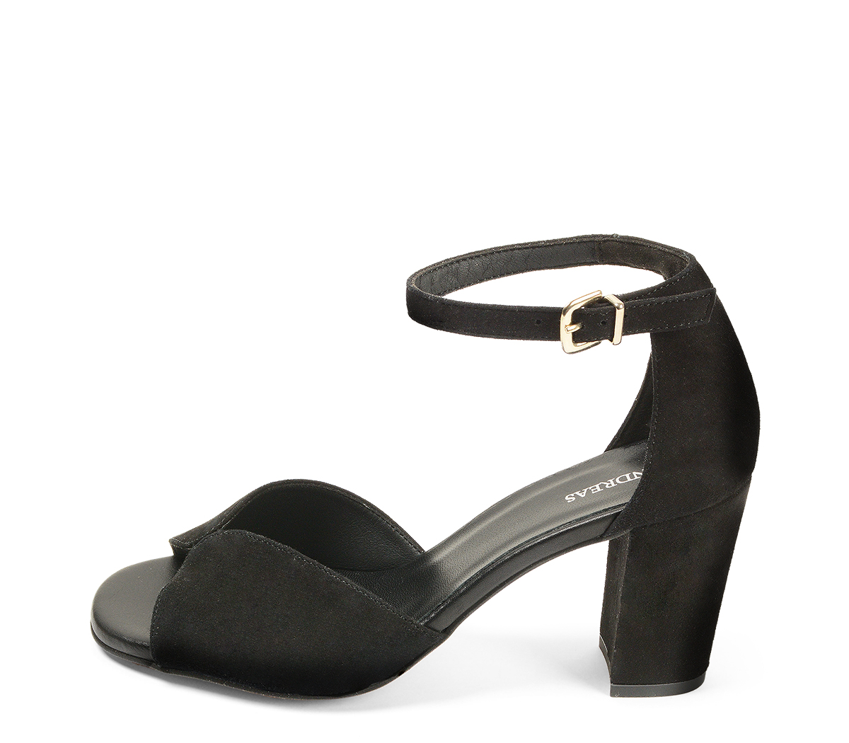 Ref. 4711 Sandalia ante negra con pala escotada y pulsera al tobillo.  Hebilla dorada. Altura tacón